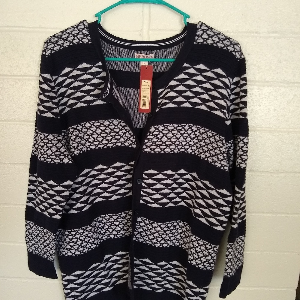 White and Navy Cardigan